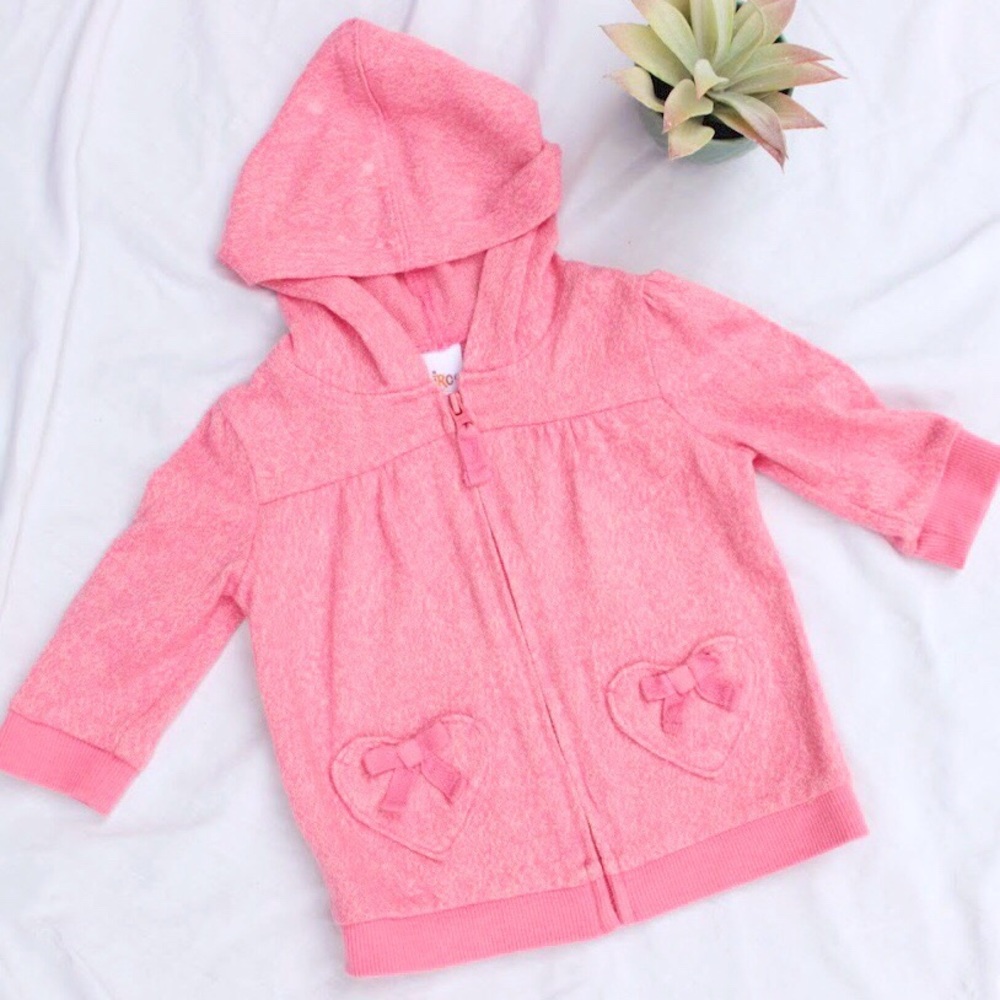 Pink Zip-up Hoodie w/ Cute Heart & Bow Detail